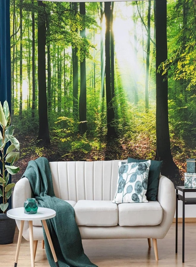 TUGCAY Sunlight Forest Tapestry Tyndall Effect Green Tree Nature Tapestry Sunlight Streaming Through Trees Landscape Scenery Tapestries for Home Dorm Office Decor 90.6 x 70.9 Inches - Image 5